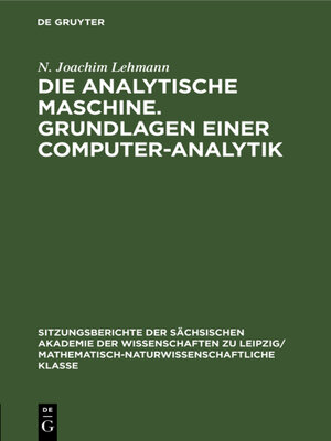 cover image of Die analytische Maschine. Grundlagen einer Computer-Analytik